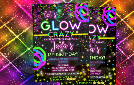 Lets Glow Crazy invitations - Digital Invitation