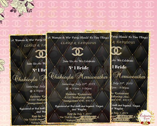 Bachelorette/Bridal Shower - Chanel Inspired Invitations & RSVP- Silver - Digital File